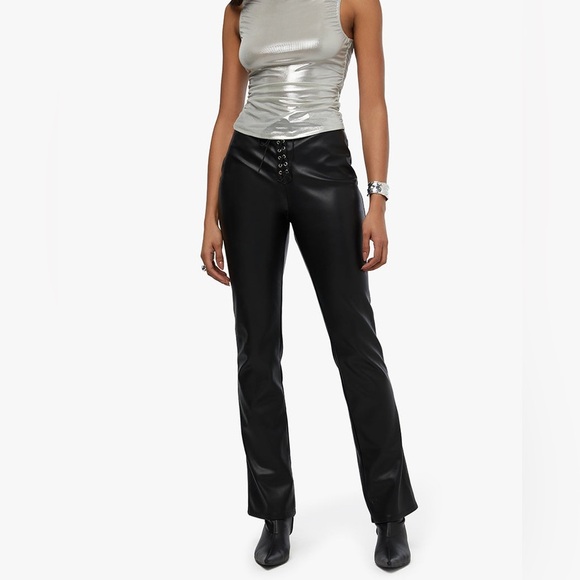 WeWoreWhat Lace Front Pant Black Leather - Picture 1 of 5